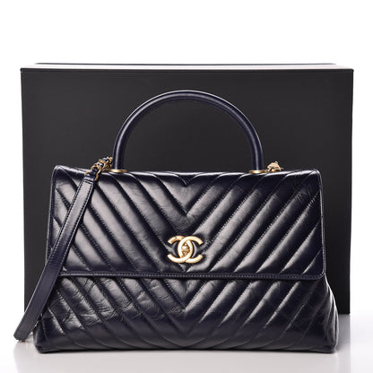 Chanel Calfskin Chevron Quilted Medium Coco Handle Flap Blue 10 of 10