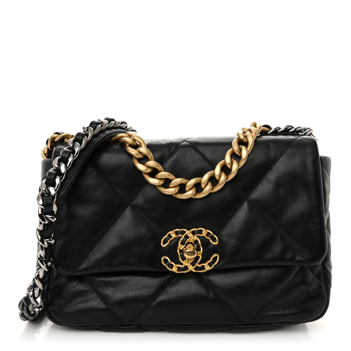 Shiny Goatskin Quilted Medium Chanel 19 Flap Black
