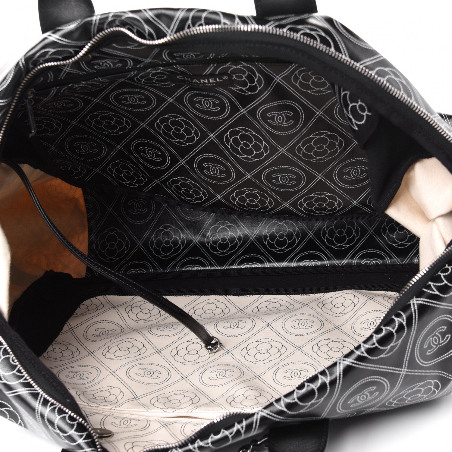 Chanel Coated Canvas Camellia Bowler Black Beige 4 of 5