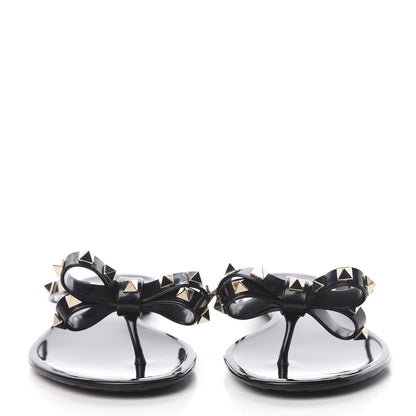 Valentino Garavani PVC Jelly Rockstud Bow Thong Sandals 37 Black 2 of 8