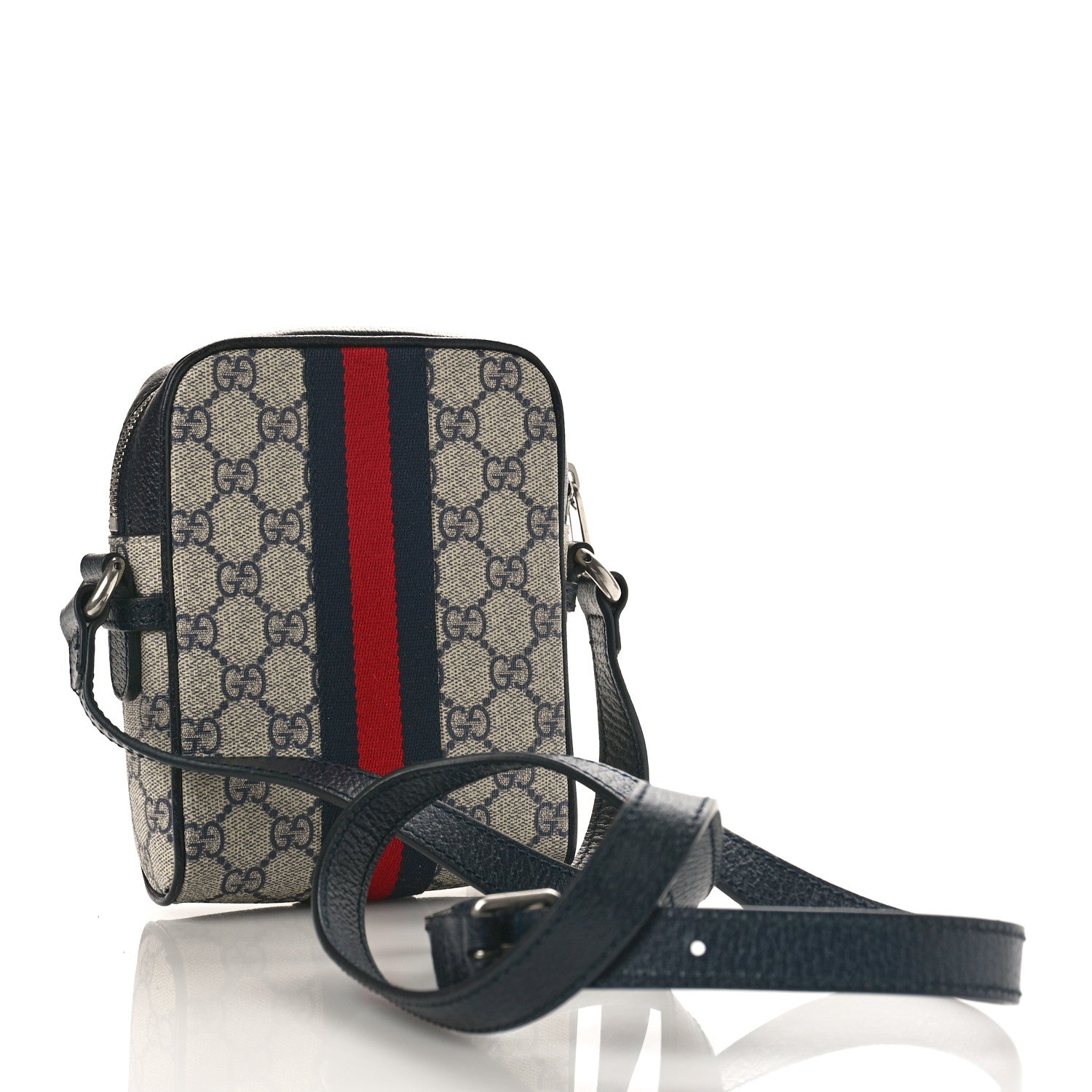 Gucci GG Supreme Monogram Textured Calfskin Web Mini Ophidia Messenger Beige Blue 2 of 8