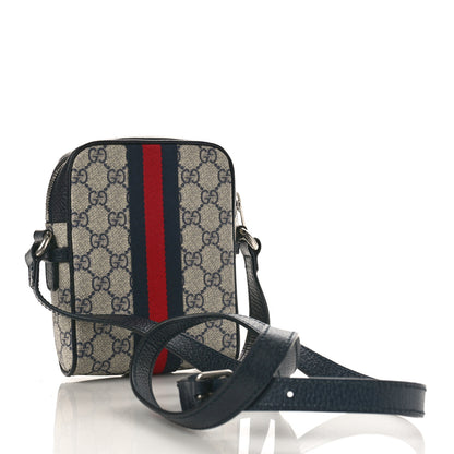 Gucci GG Supreme Monogram Textured Calfskin Web Mini Ophidia Messenger Beige Blue 2 of 8