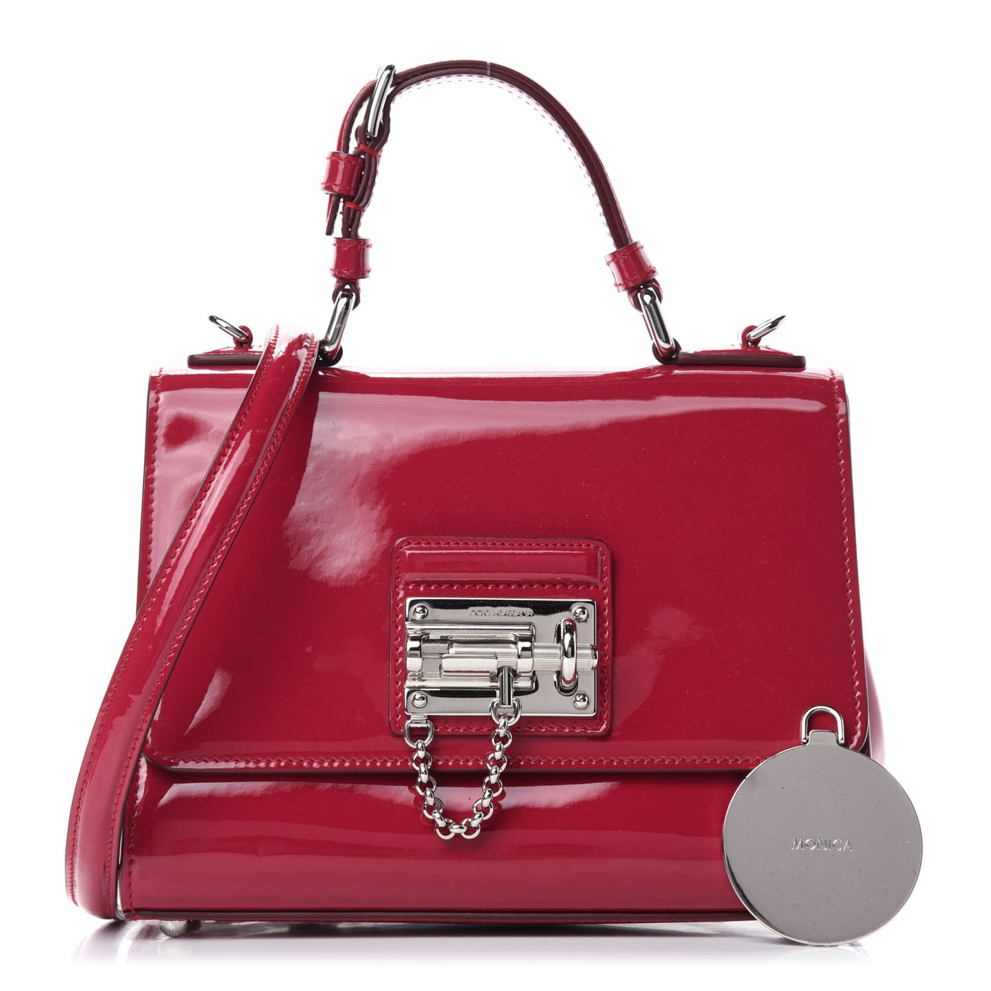 Patent Small Monica Top Handle Bag Dark Pink