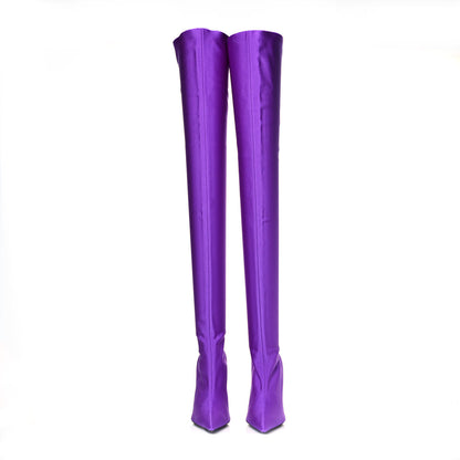 Balenciaga Spandex Pointed Toe Knife Thigh High Boots 38 Violet 2 of 8