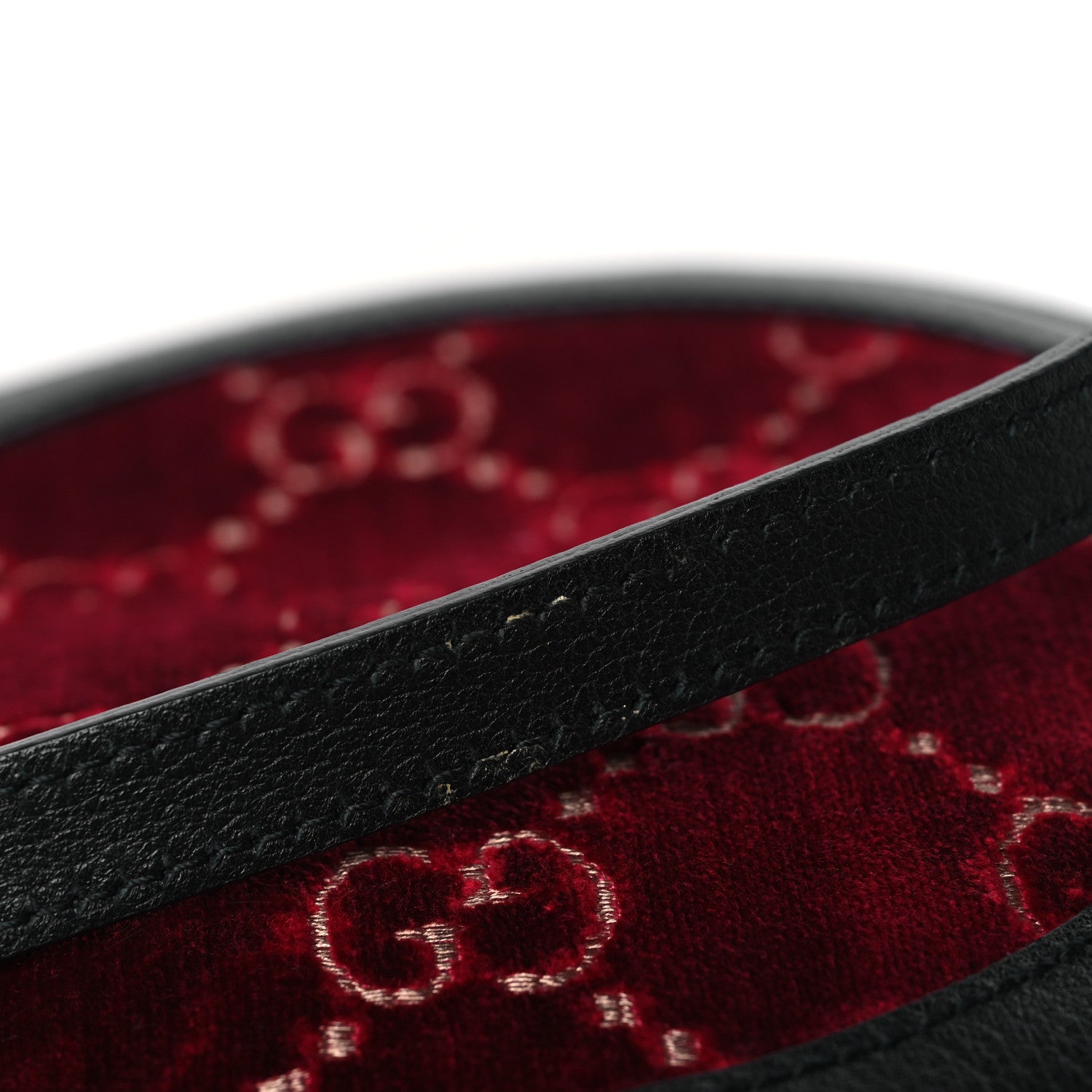 Gucci Velvet GG Monogram Textured Calfskin Round Shoulder Bag Red Cipria Black 11 of 11