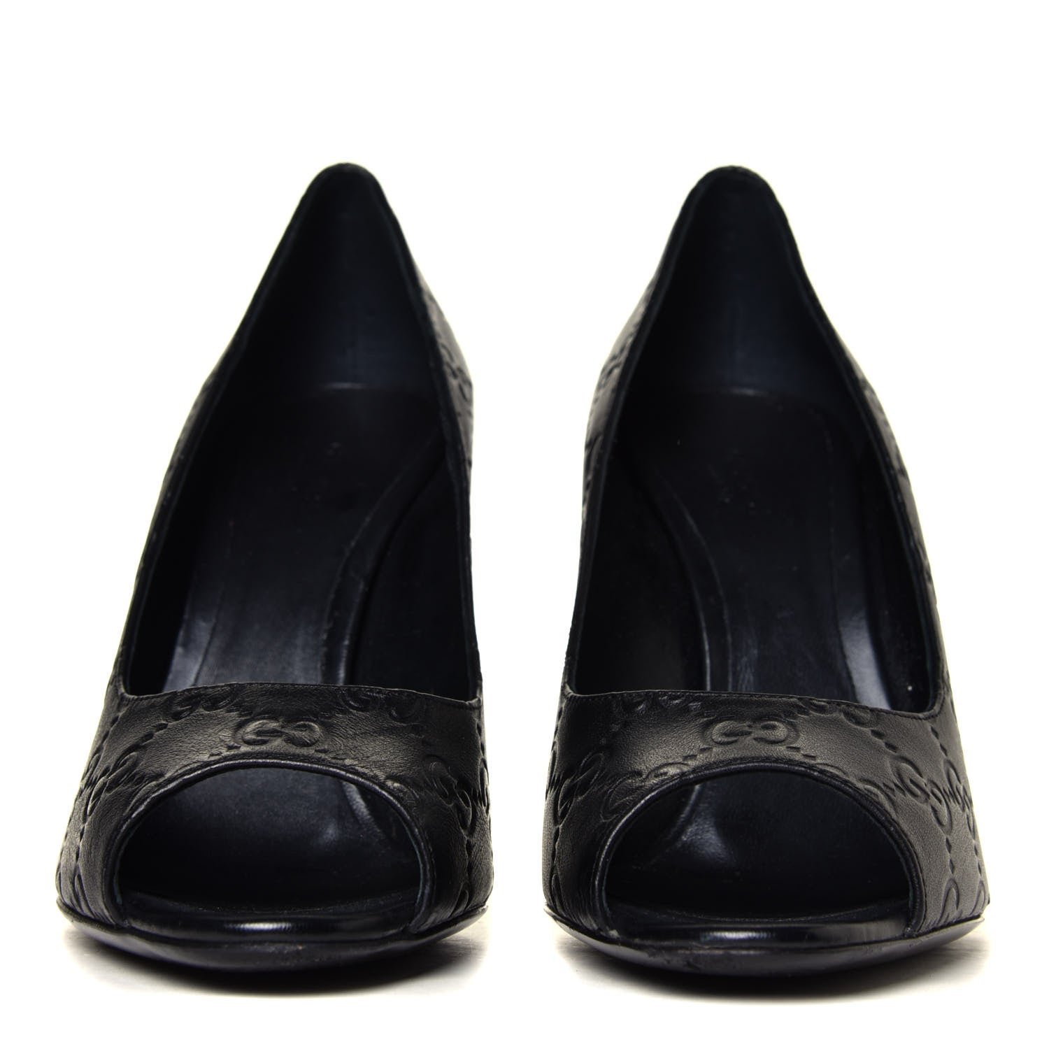 Gucci Guccissima Peep Toe Pumps 38 Black 3 of 14