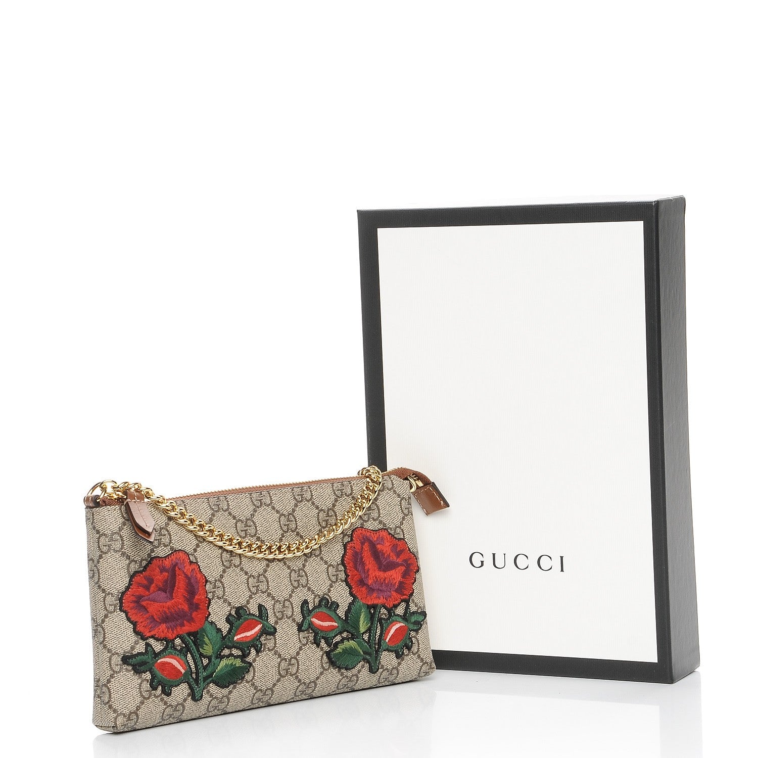 Gucci GG Supreme Monogram Embroidered Roses Chain Wrist Wallet 8 of 8
