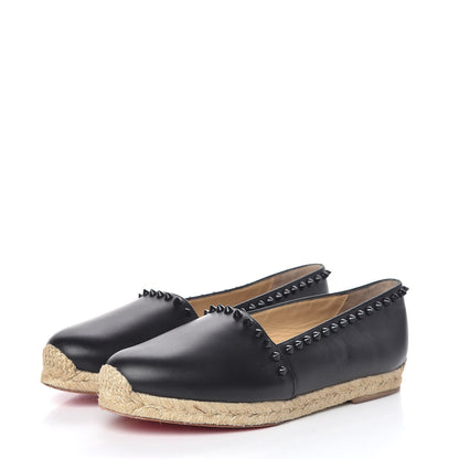 Christian Louboutin CHRISTIAN LOUBOUTIN Calfskin Spikes Ares Flat Espadrilles 38 Black 3 of 12