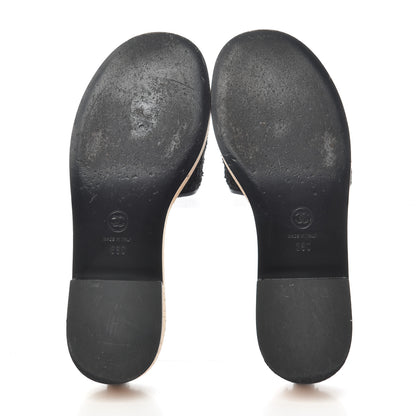 Chanel Tweed Lambskin Cork Logo Mules 38 Black 5 of 13