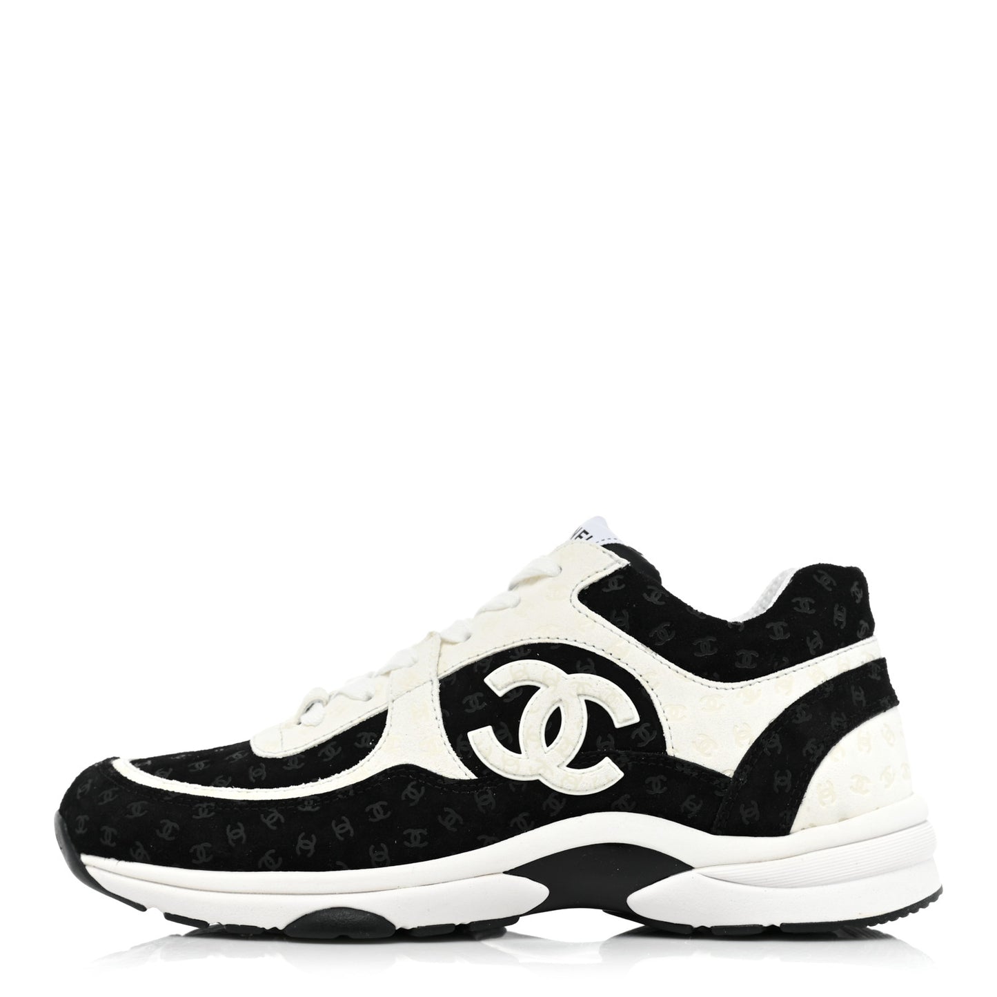 Nylon Suede Calfskin Printed CC Sneakers 40 Black White