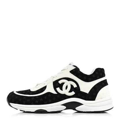Chanel Nylon Suede Calfskin Printed CC Sneakers 40 Black White 1 of 10