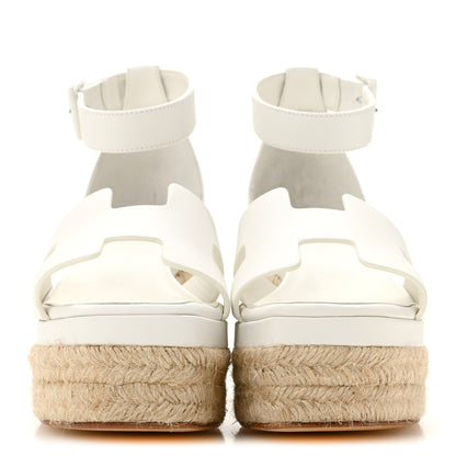 Hermes Goatskin Elda Espadrille Wedge Sandals 36 White 3 of 9
