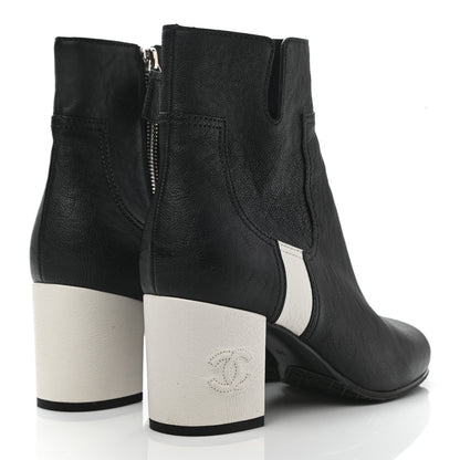 Chanel Goatskin Calfskin CC Short Boots 39 Black White 4 of 9