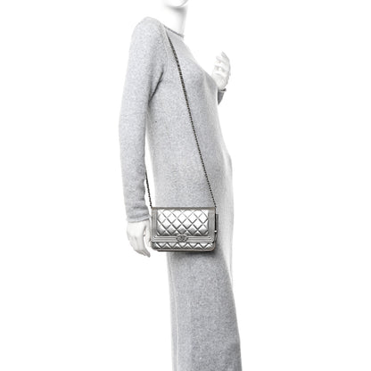 Chanel Metallic Calfskin Quilted Boy Wallet On Chain WOC Silver 2 of 11