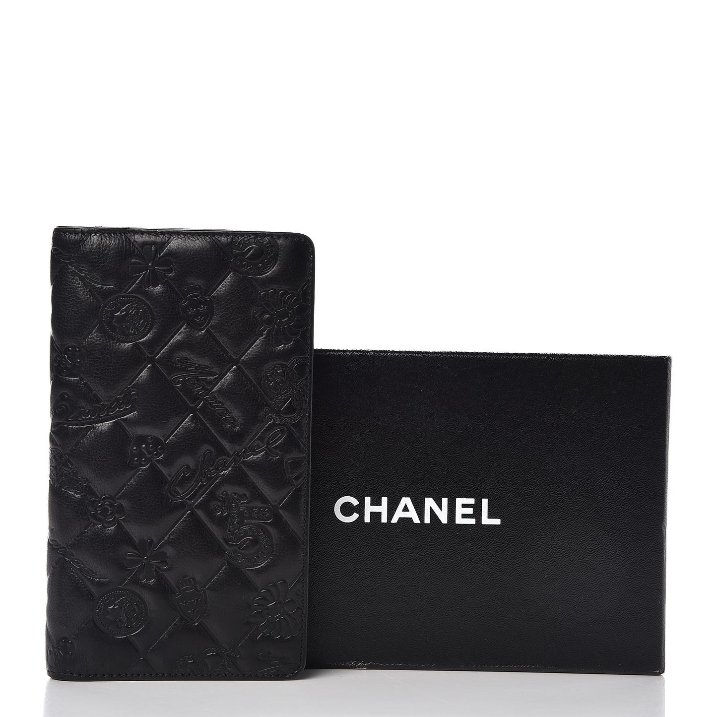 Calfskin Quilted Lucky Symbols Flap Wallet Black