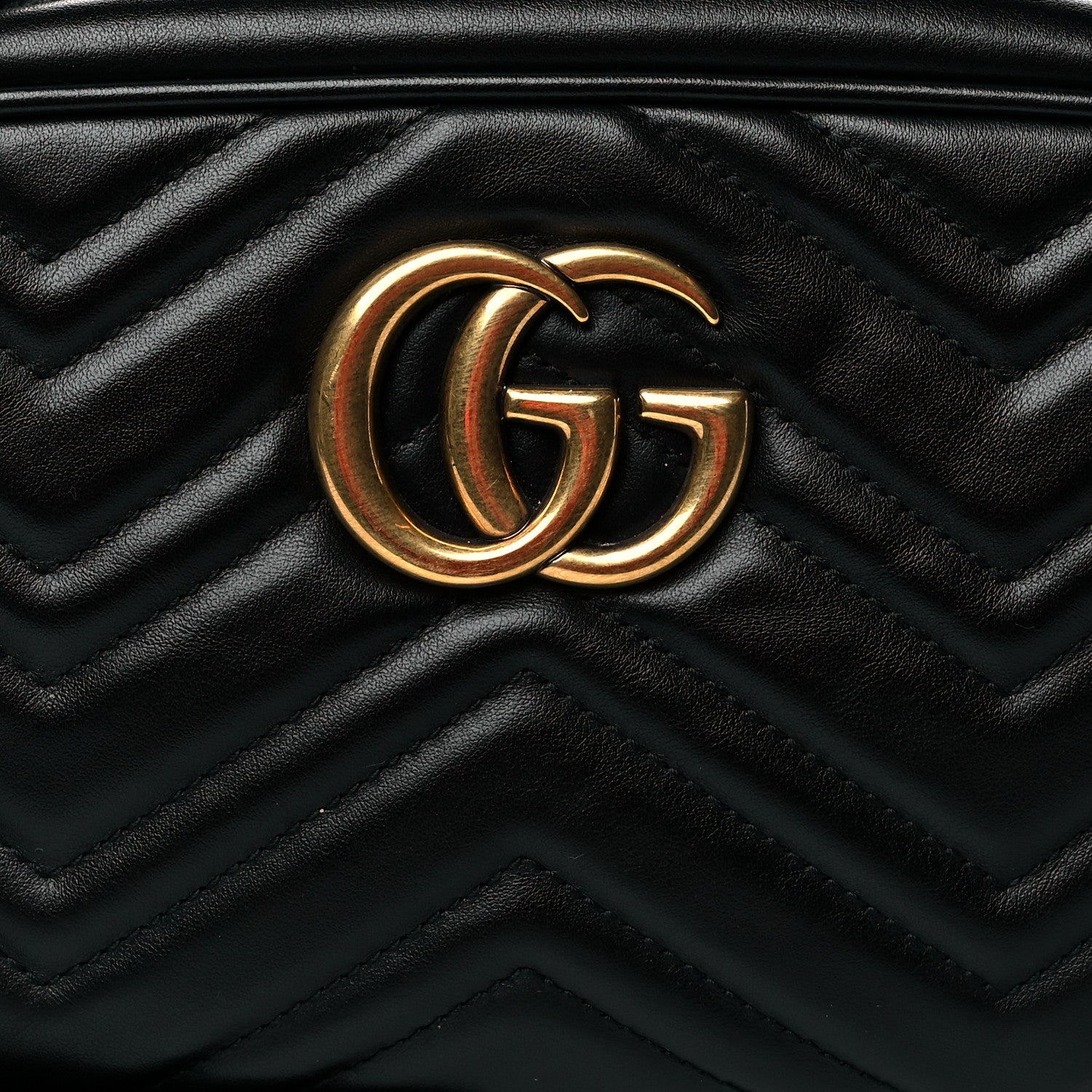 Gucci Calfskin Matelasse Small GG Marmont Chain Shoulder Bag Black 9 of 11