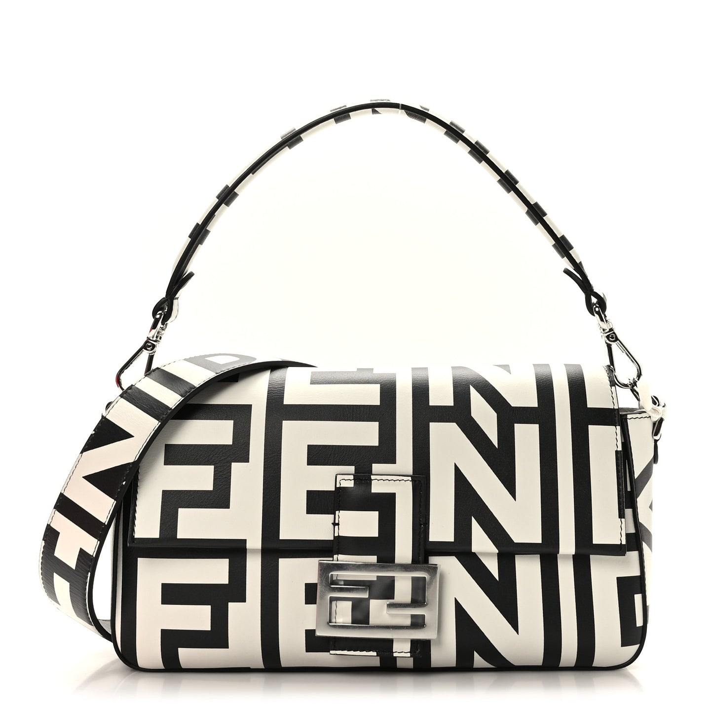X MARC JACOBS Vitello Seta Logo Print Baguette White Black