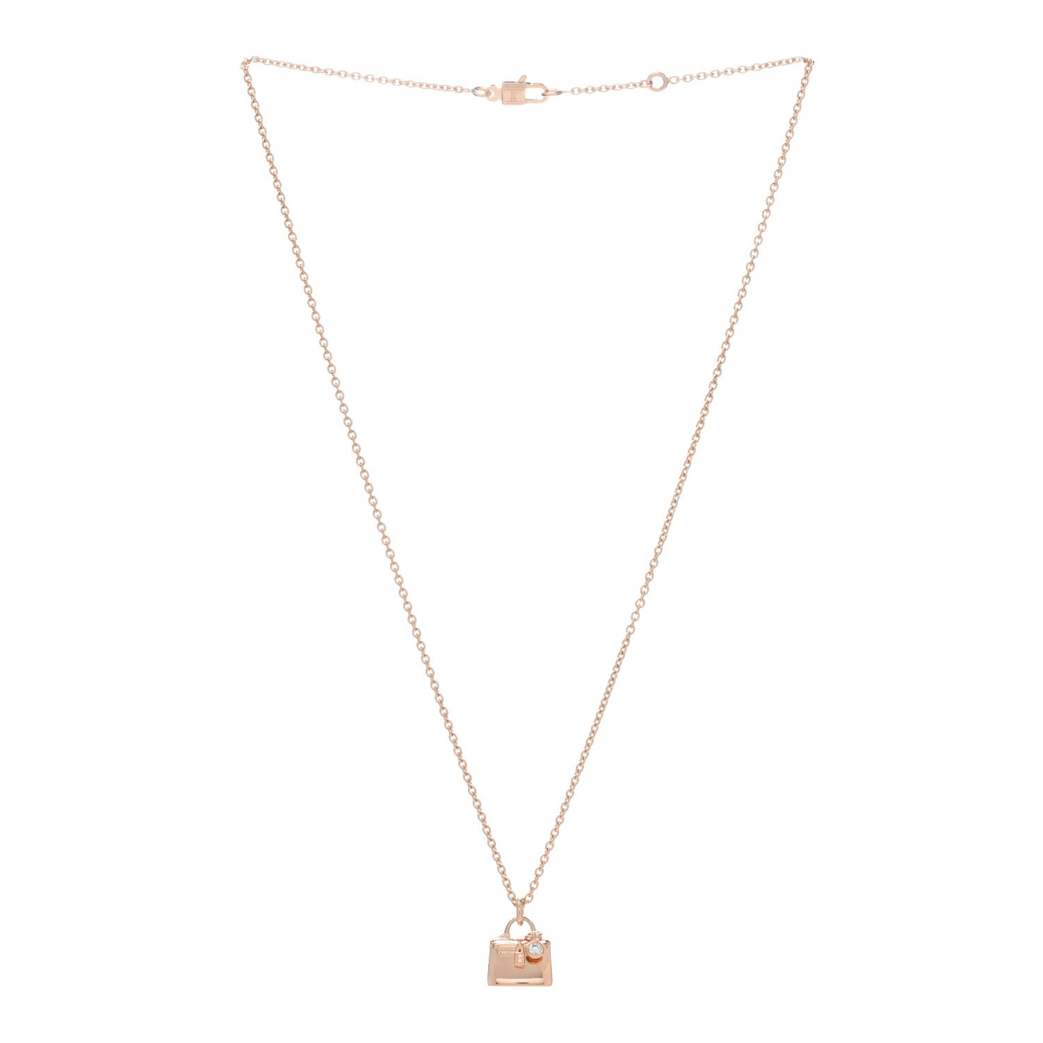 Hermes 18K Rose Gold Diamond Kelly Pendant Necklace 2 of 5