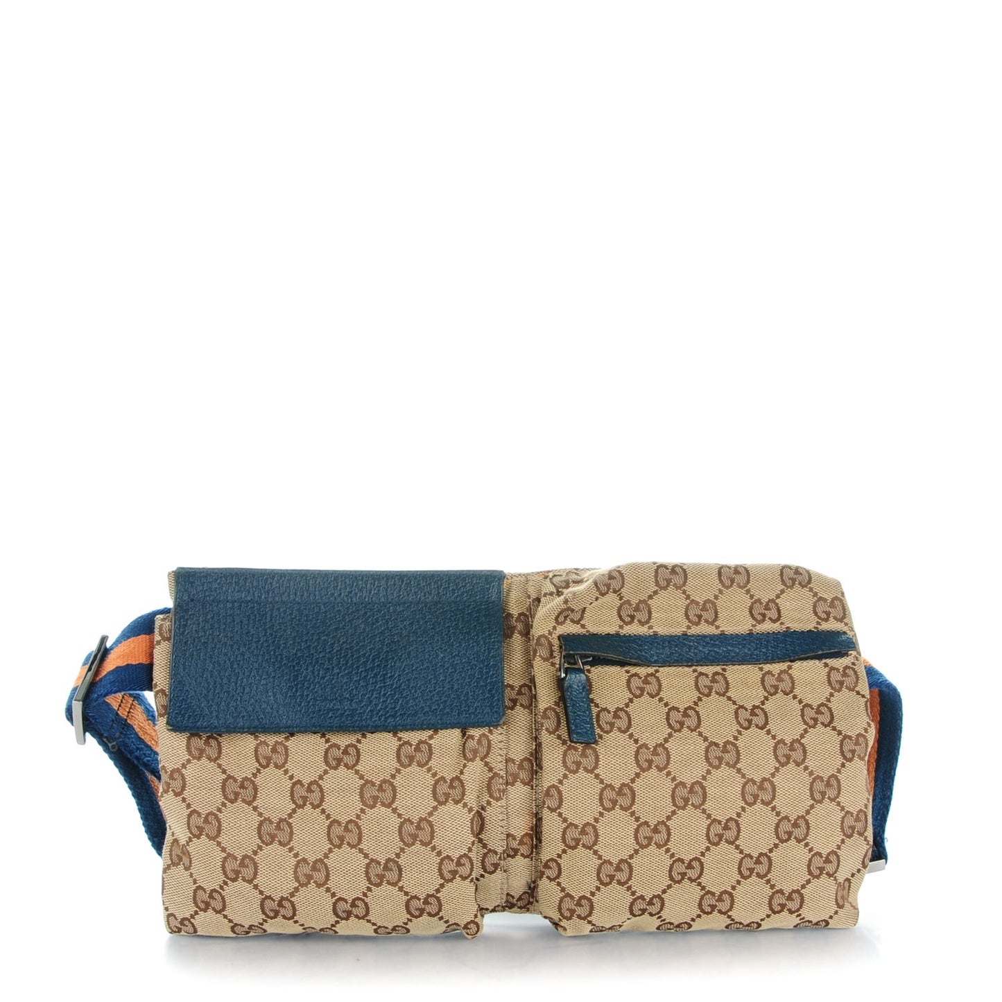 GG Monogram Web Double Pocket Belt Bag Turquoise