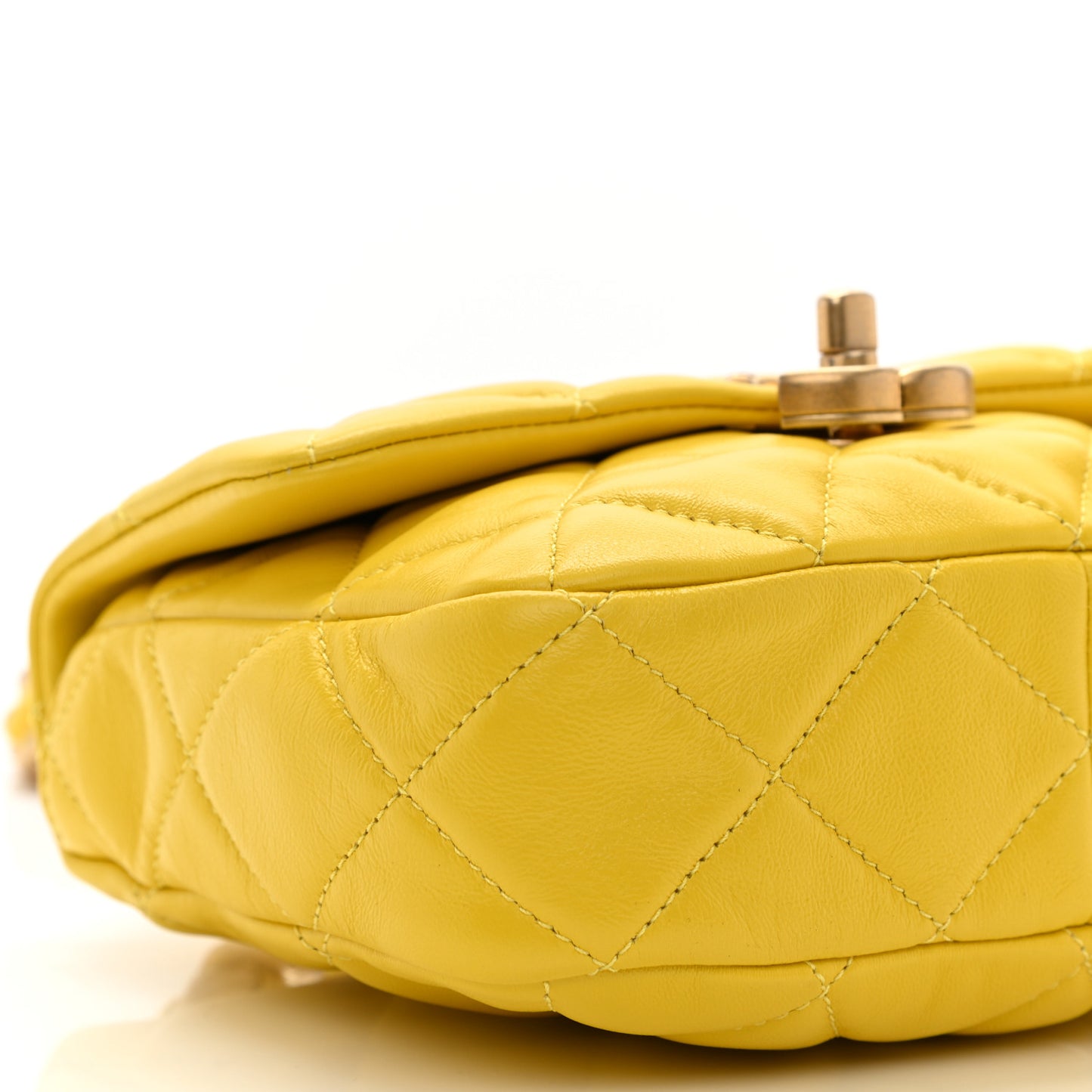 Lambskin Quilted Mini Lacquered Chain Flap Yellow