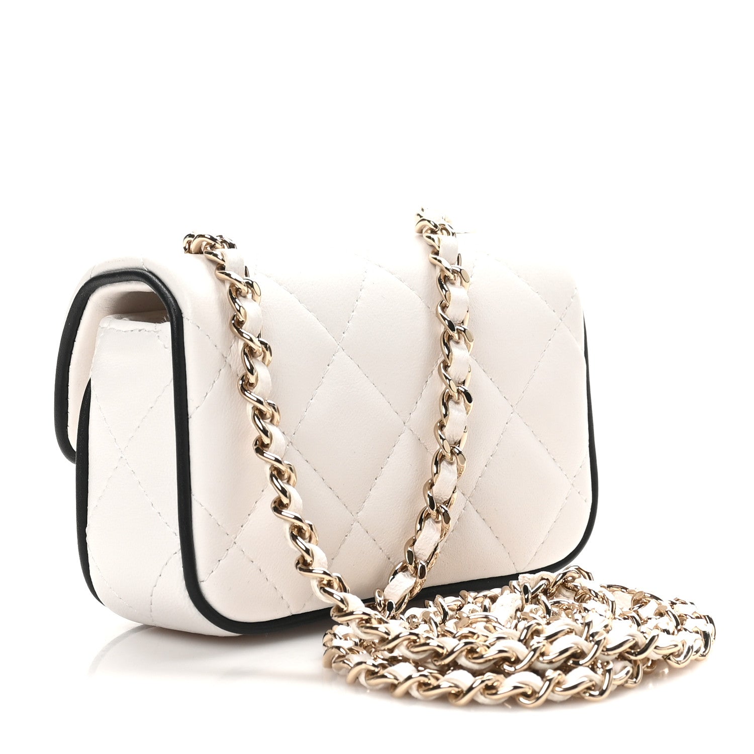 Chanel Lambskin Quilted Resin CC Flap Clutch With Chain White Black 3 of 11