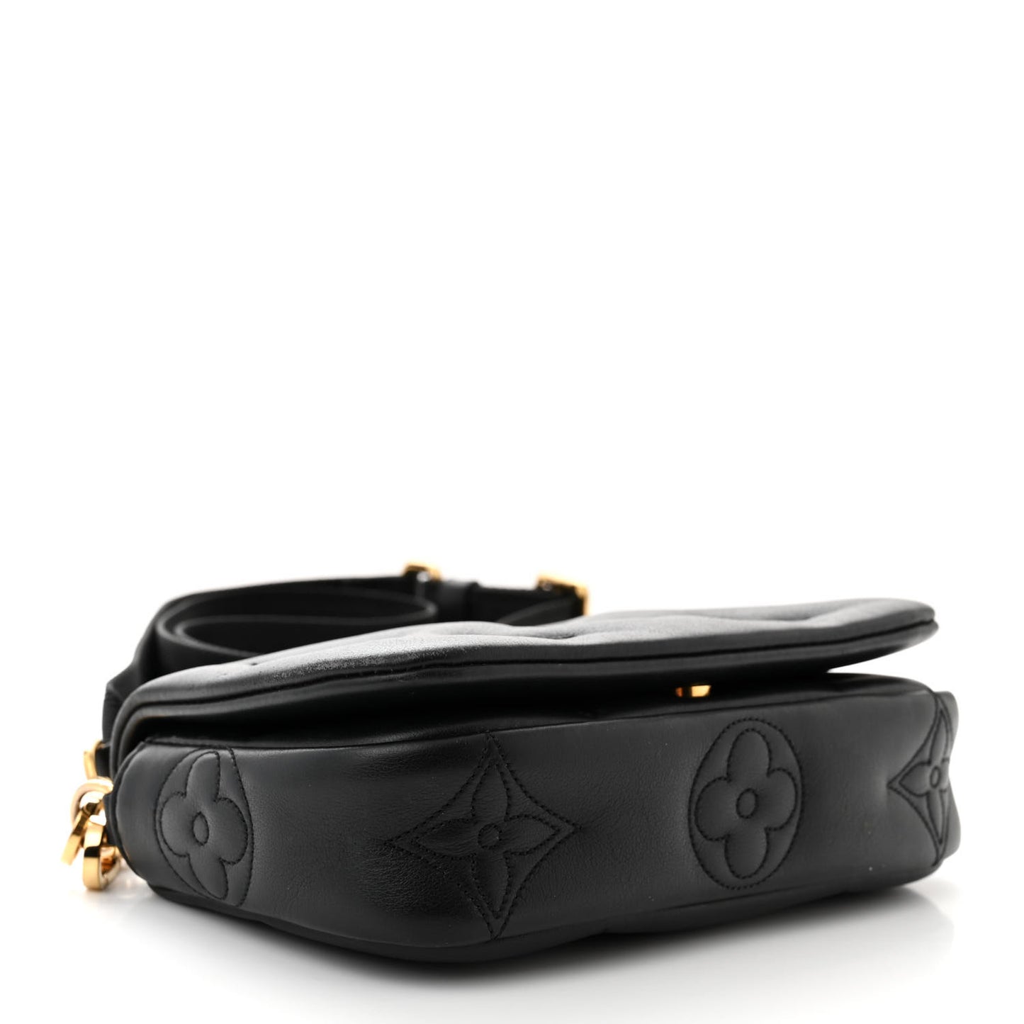 Calfskin Bubblegram Wallet On Strap Black