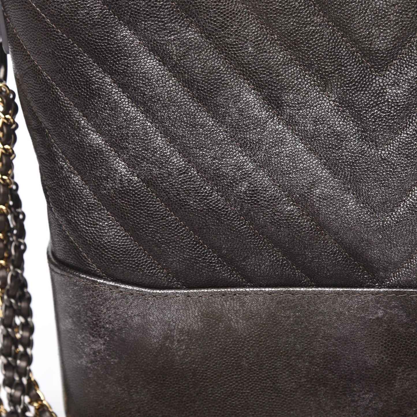 Metallic Caviar Chevron Quilted Medium Gabrielle Hobo Dark Silver Gold