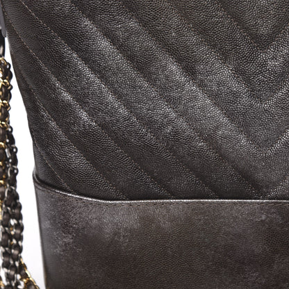 Chanel Metallic Caviar Chevron Quilted Medium Gabrielle Hobo Dark Silver Gold 10 of 11