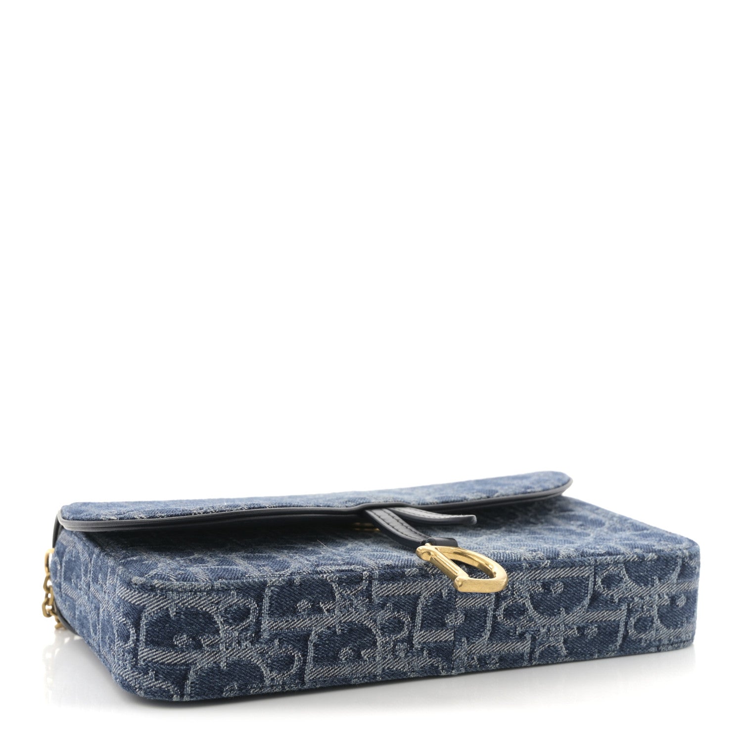 Christian Dior Oblique Denim Small Saddle Pouch With Chain Blue 4 of 11