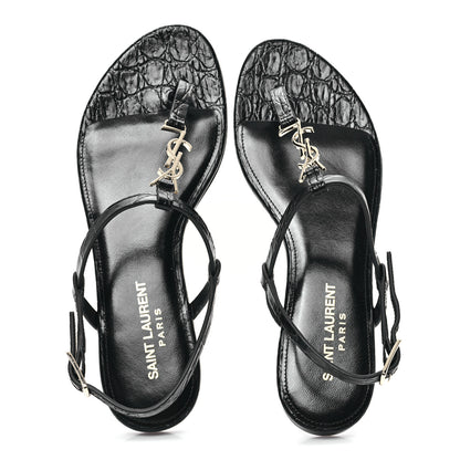Saint Laurent Calfskin Crocodile Embossed Cassandra Monogram Sandals 35.5 Black 2 of 11
