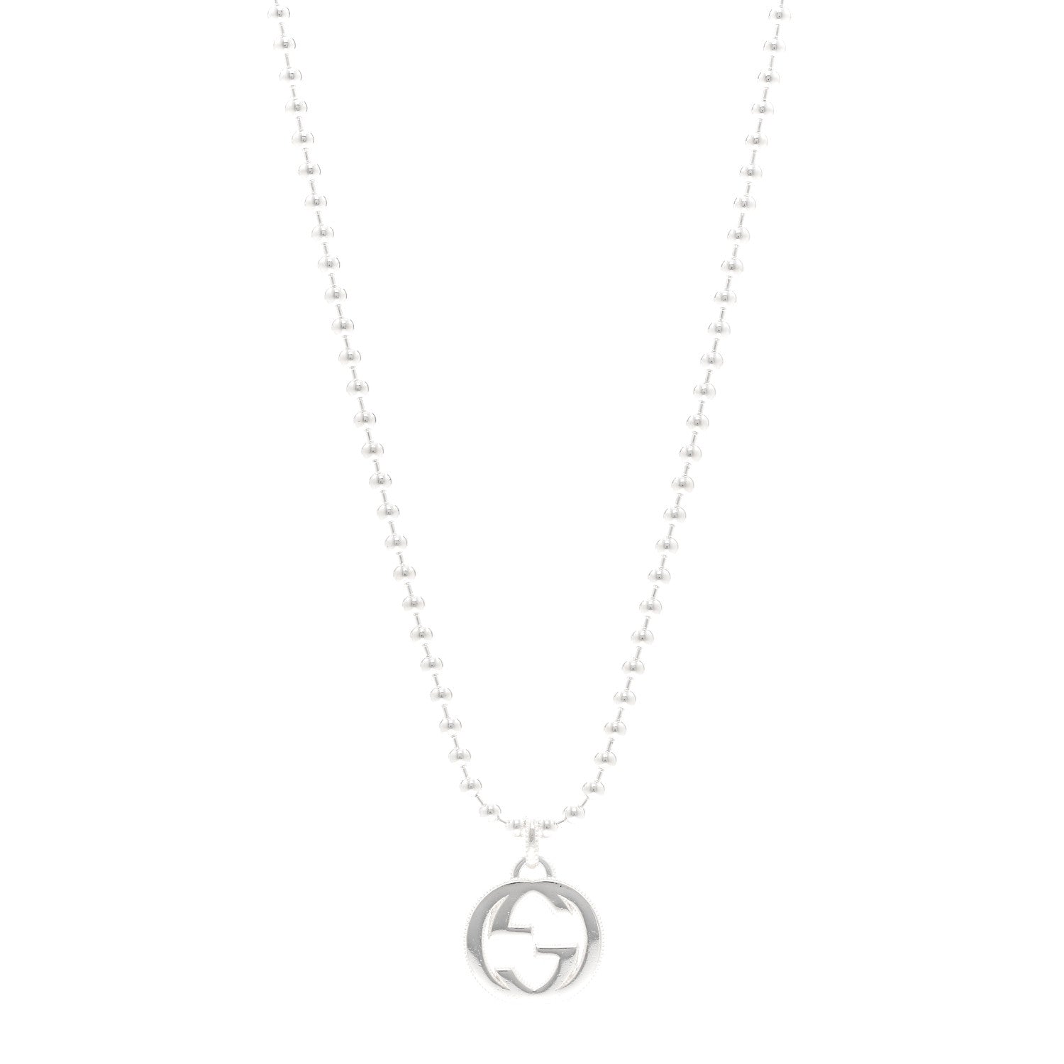 Gucci Sterling Silver Interlocking GG Pendant Beaded Necklace 1 of 4