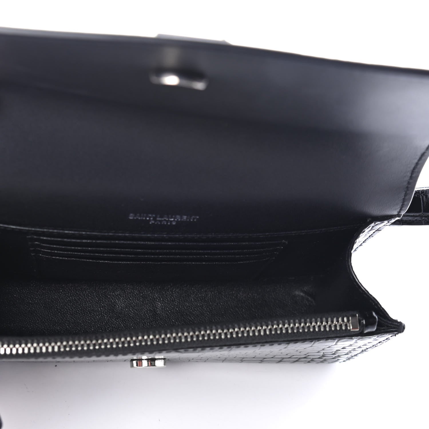 Saint Laurent Calfskin Crocodile Embossed Monogram Kate Belt Bag Black 4 of 4