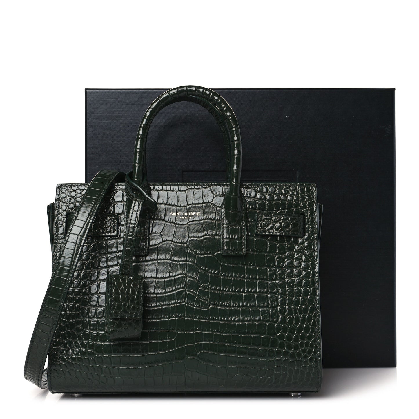 Calfskin Crocodile Embossed Nano Sac De Jour Dark Green