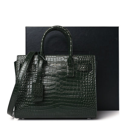 Saint Laurent Calfskin Crocodile Embossed Nano Sac De Jour Dark Green 10 of 10