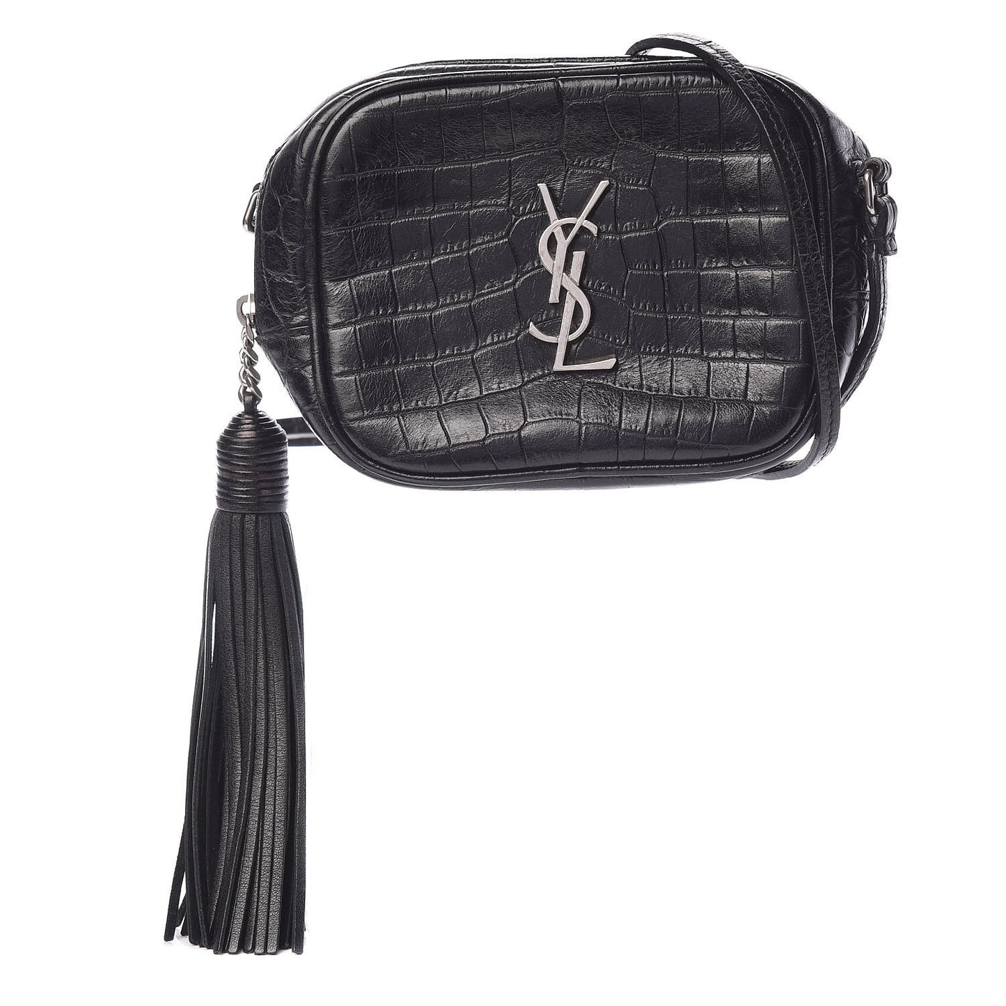 Calfskin Crocodile Embossed Monogram Blogger Bag Black