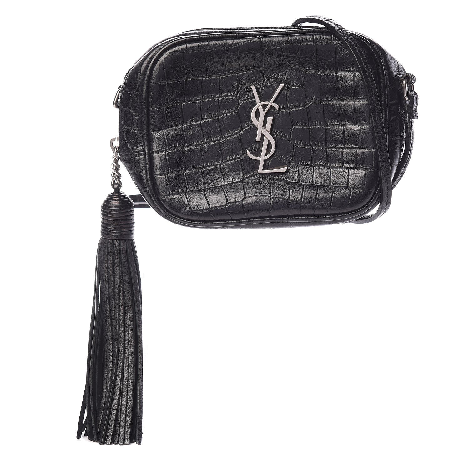 Saint Laurent Calfskin Crocodile Embossed Monogram Blogger Bag Black 1 of 11