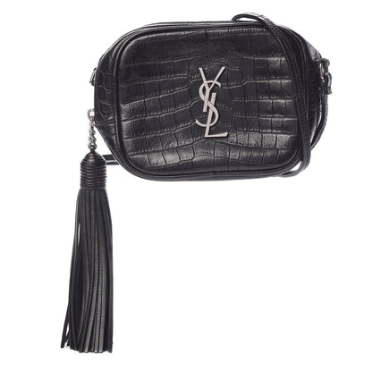 Saint Laurent Calfskin Crocodile Embossed Monogram Blogger Bag Black 1 of 11