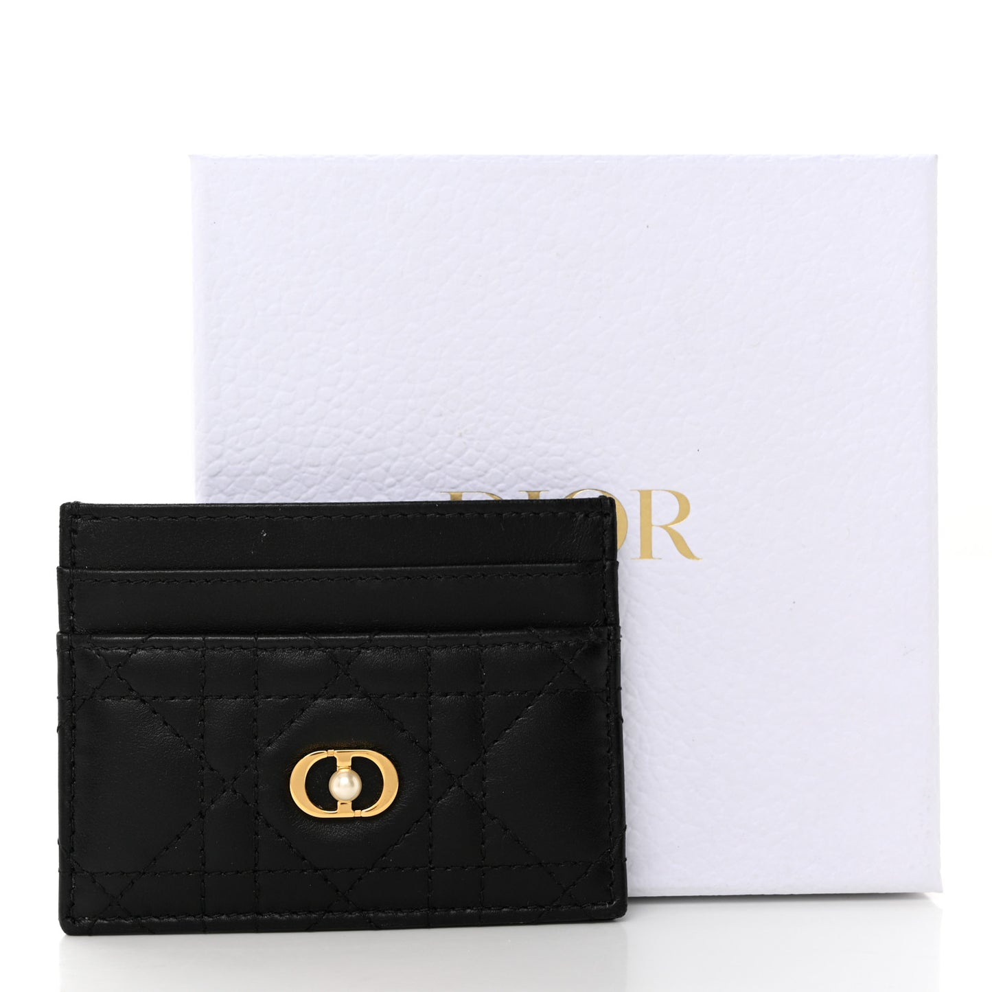 Lambskin Pearl Cannage Dior Jolie Freesia Card Holder Black