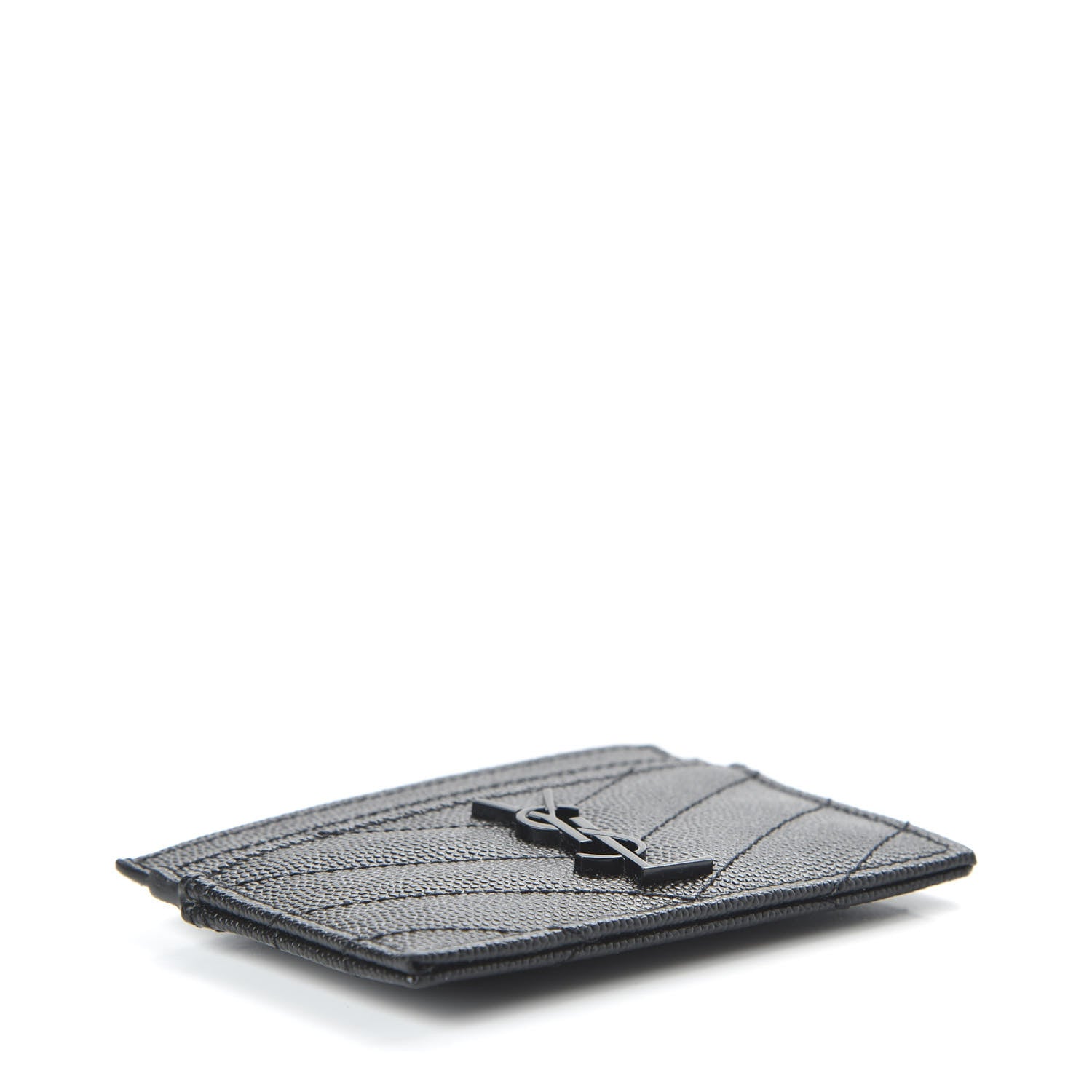 Saint Laurent Grain De Poudre Matelasse Chevron Monogram Credit Card Case Black 4 of 9
