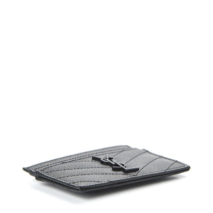 Saint Laurent Grain De Poudre Matelasse Chevron Monogram Credit Card Case Black 4 of 9
