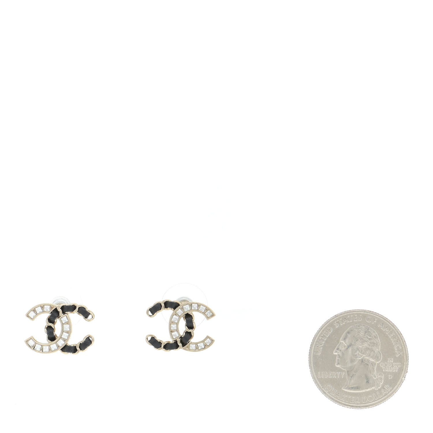 Chanel Crystal Baguette Lambskin Chain CC Vintage Allure Stud Earrings Black Gold 2 of 5