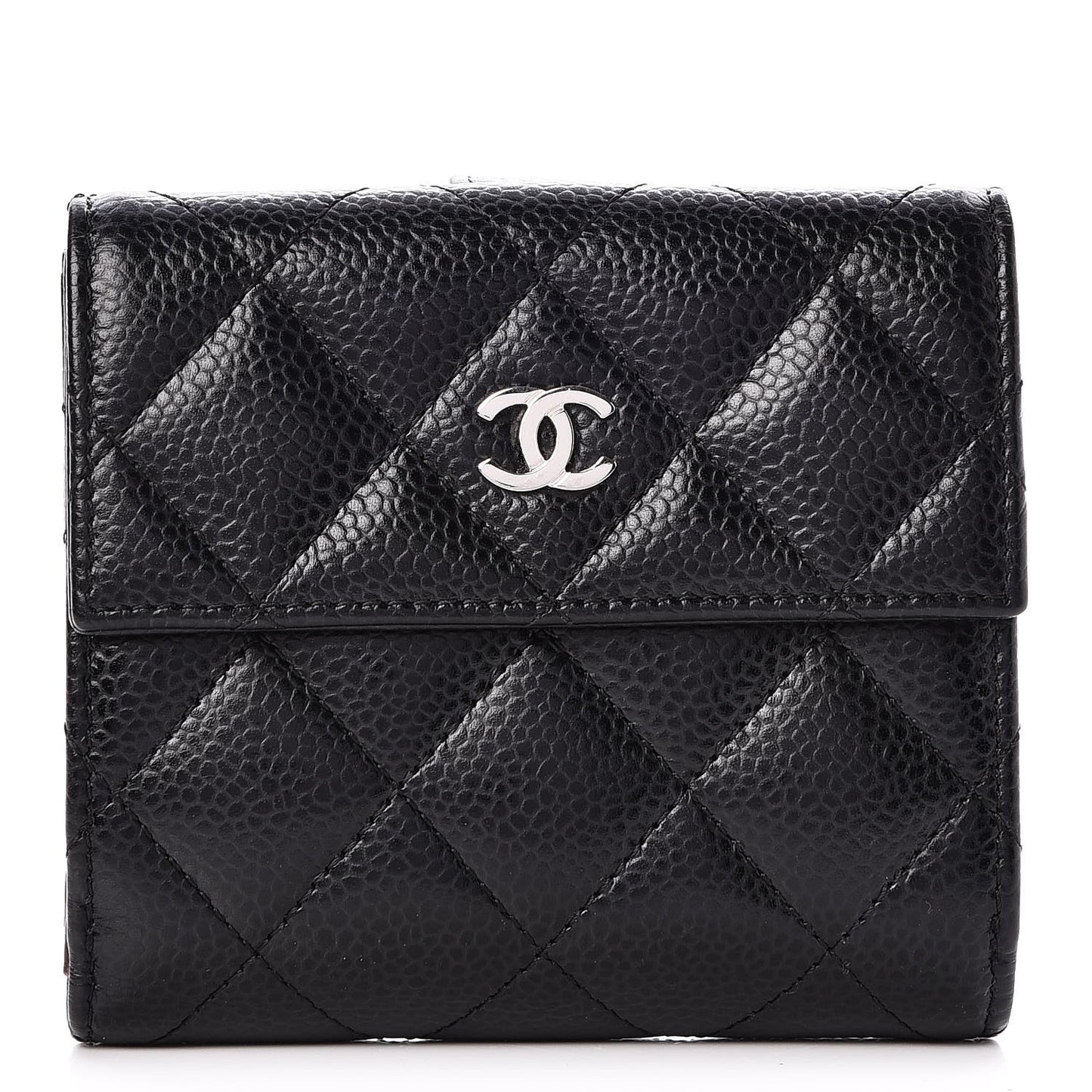 Caviar Quilted Compact Flap Wallet Black