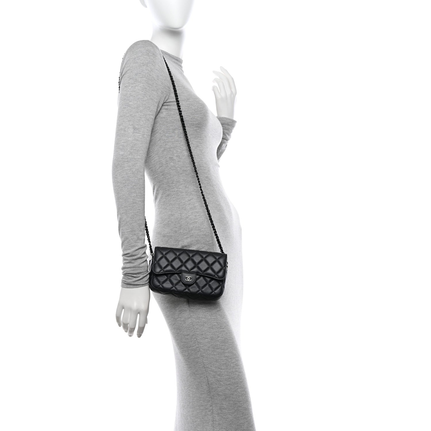 Chanel Lambskin Quilted Flap Phone Holder With Chain So Black 2 of 12