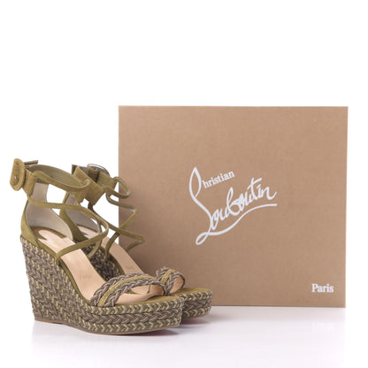 Christian Louboutin Tresse Veau Velours Bodrum 110 Wedge Sandals 39 Green Tea 10 of 10