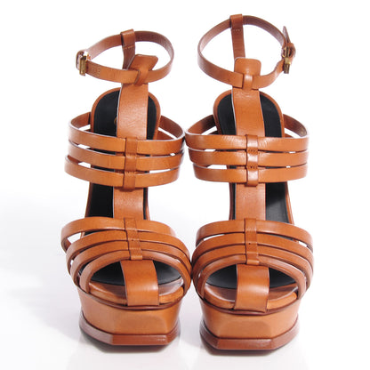 Saint Laurent Calfskin Tribute 105 Platform Woodstock Sandals 39.5 Ambra 2 of 8