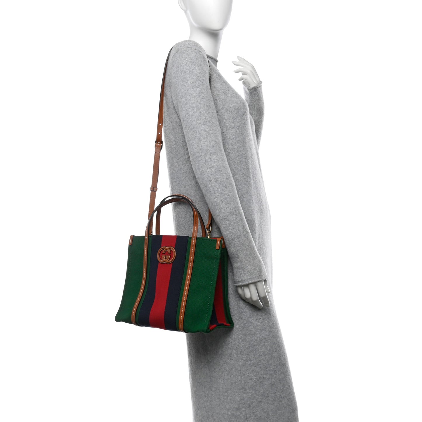 Canvas Calfskin Web Small Interlocking G Tote Bag Green Red