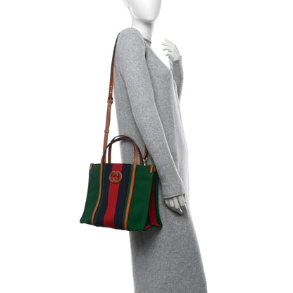 Gucci Canvas Calfskin Web Small Interlocking G Tote Bag Green Red 2 of 10