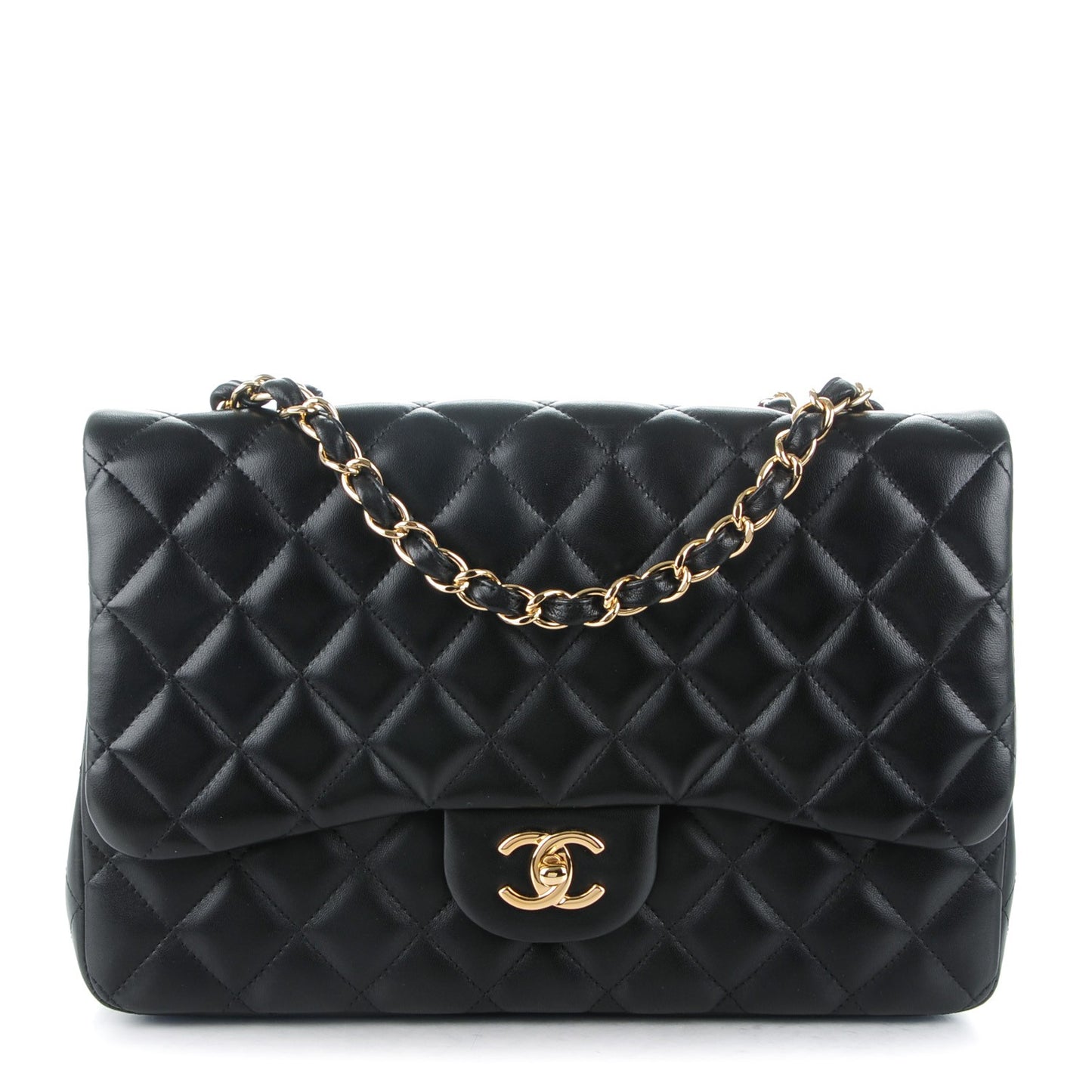 Lambskin Quilted Jumbo Single Flap Black