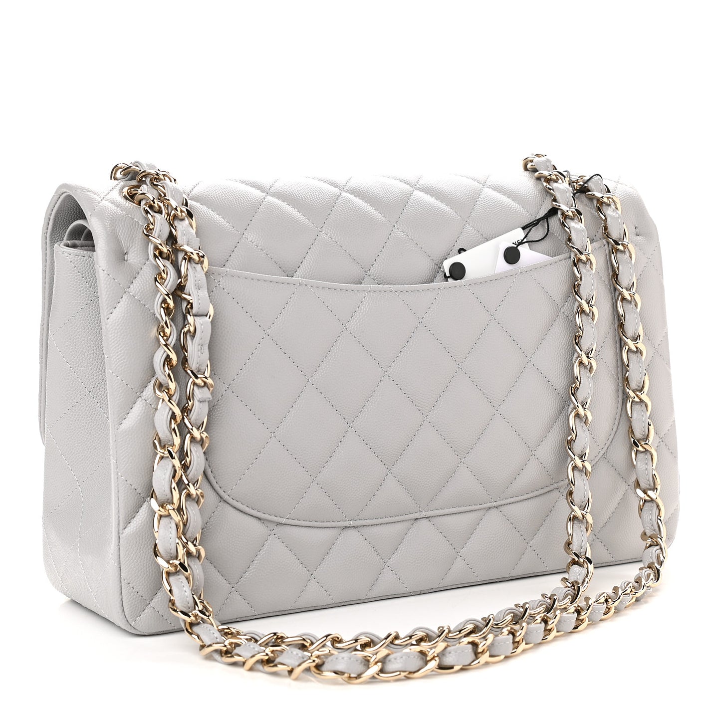 Caviar Quilted Jumbo Double Flap Grey