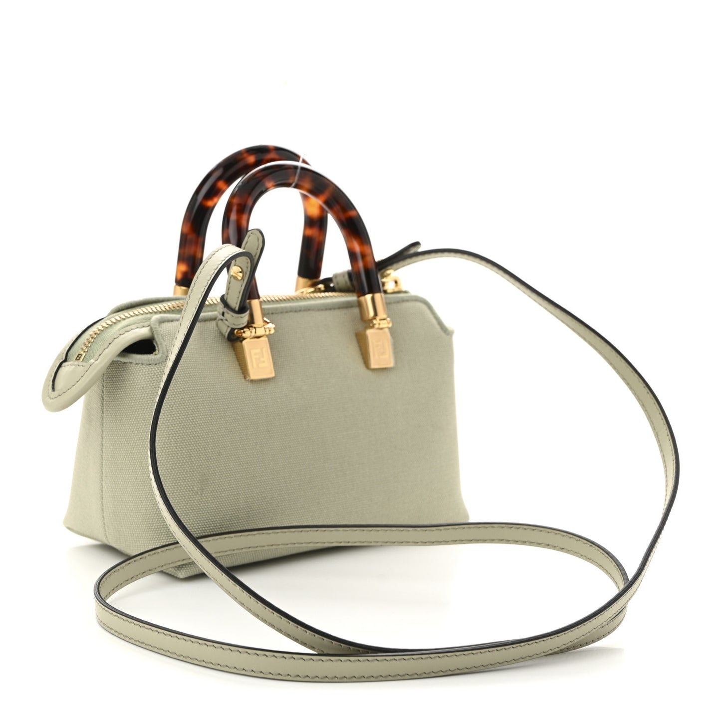 Canvas Vitello King Plexiglass Logo Embroidered Mini By The Way Top Handle Boston Bag Green Tea